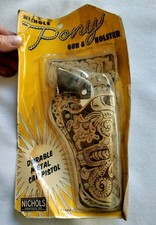 Vintage Nichols Pony Gun  Holster Durable Metal Red Cap Pistol Damaged Package