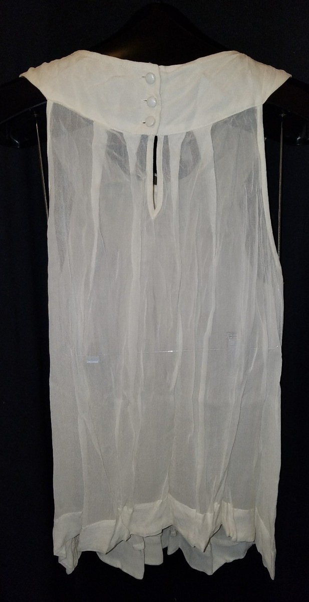 TOPSHOP Size 8 Off White Cream Zipper Ruffle Tank Top Viscose Semi