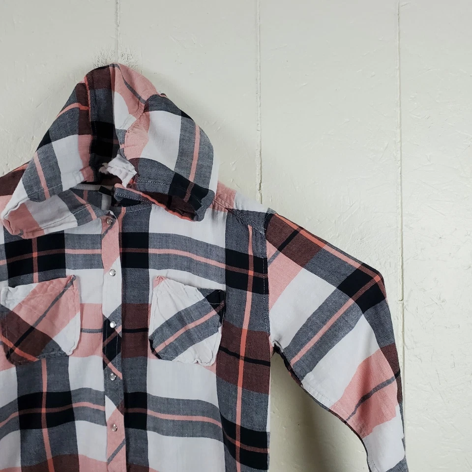 Sudadera con Capucha Roxy Para Mujer Pequeña Rosa Negra A Cuadros Manga Larga Perla Bolsillo a Presión Con Capucha Foto 4 de 4