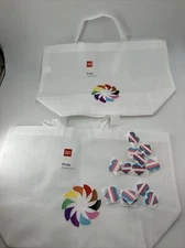 White reusable cloth shopping tote beach grocery bags rainbow Wells Fargo