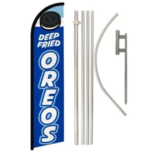 Deep Fried Oreos Advertising Windless Banner Flag & Flag Pole Kit & Ground Spike