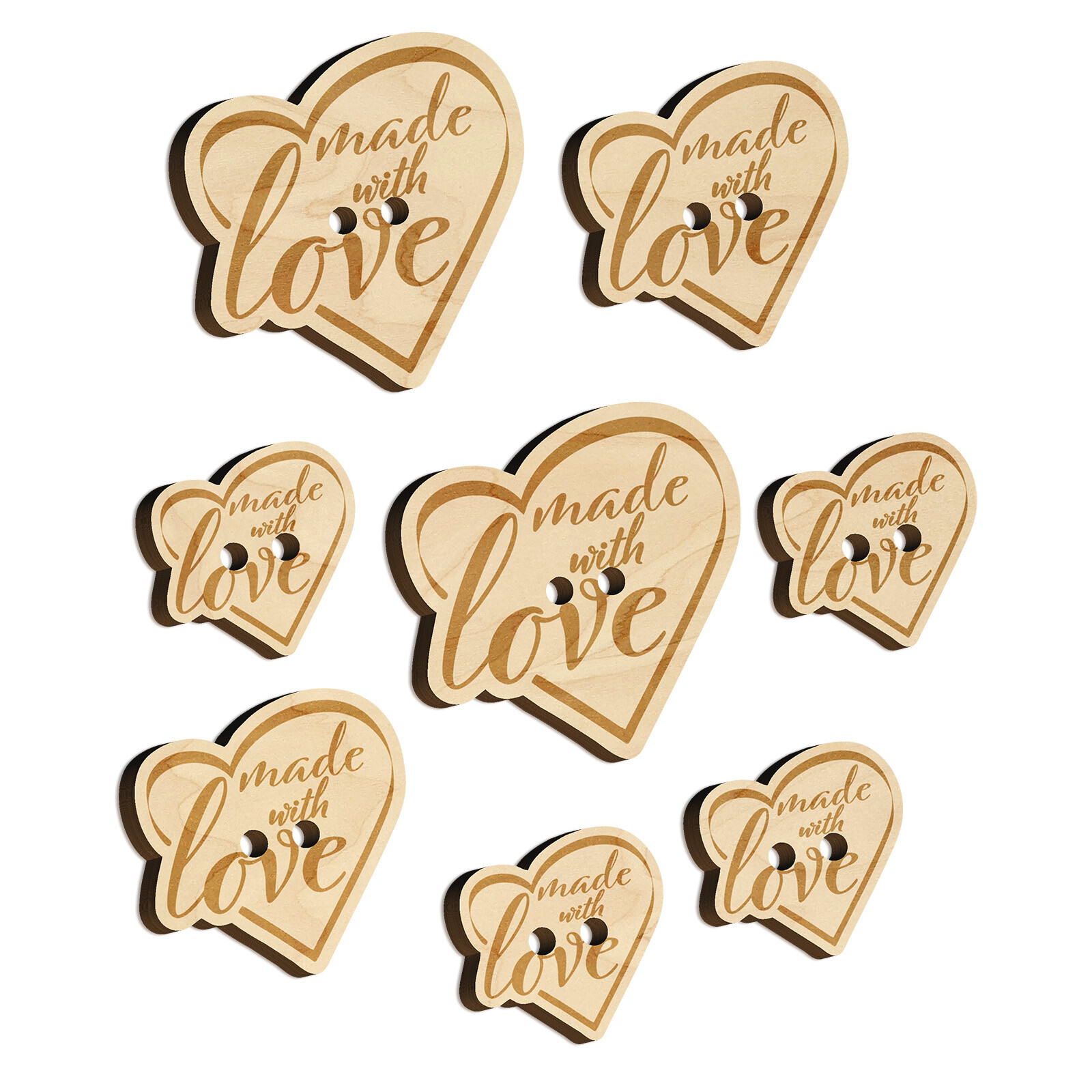 Made with Love in Heart Wood Buttons for Sewing Knitting Crochet DIY Craft