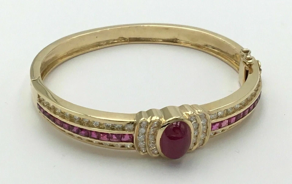 Brazalete Brazalete Damas Oro Amarillo 14K Corte Ovalado Rubí Rosa Estate 6.55Ct Foto 2 de 4