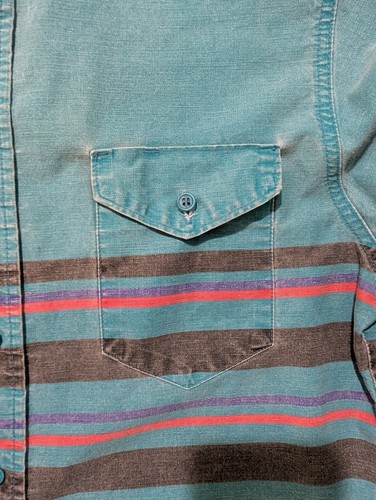 Vintage Wrangler Men's Western Shirt Teal Blue Stripe Size Medium (15 1/2) - Picture 2 of 5