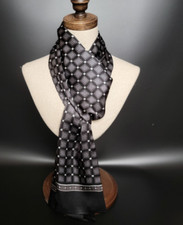 100 Silk Satin Scarf men women neckerchief Wrap Plaids Checks black QS175-26