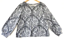 Loft Blouse Womens Medium 3/4 Sleeve Knit Paisley Gray 100% Cotton casual