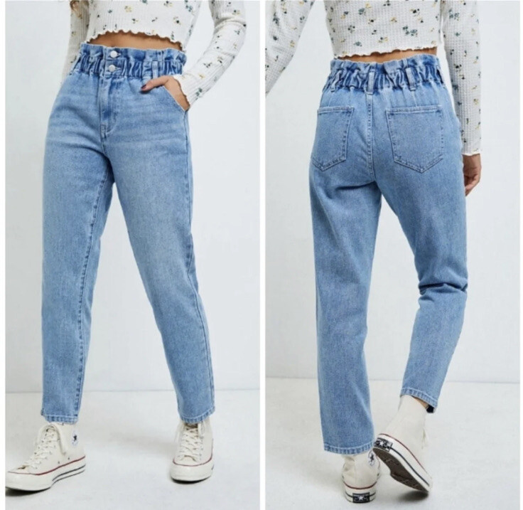 PacSun Denim Paper Bag High Waist Mom Jeans Size 23 Solid Cotton