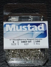 100 Mustad 3407DT Size 6 Saltwater Big Game Duratin J Hooks 3407DT-06