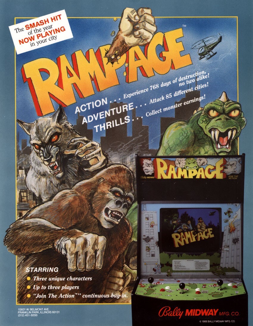 Rampage Arcade PCB Bally Midway 1986 TESTED WORKING 100% Rare ! | eBay