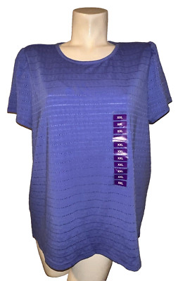 New RAFAELLA Top Women's Size XXL Amparo Blue SS Fashion Eyelet Style Shirt NWT