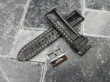 22mm Grain Leather Strap Black Watch Band with OEM BREITLING Tang Buckle WH