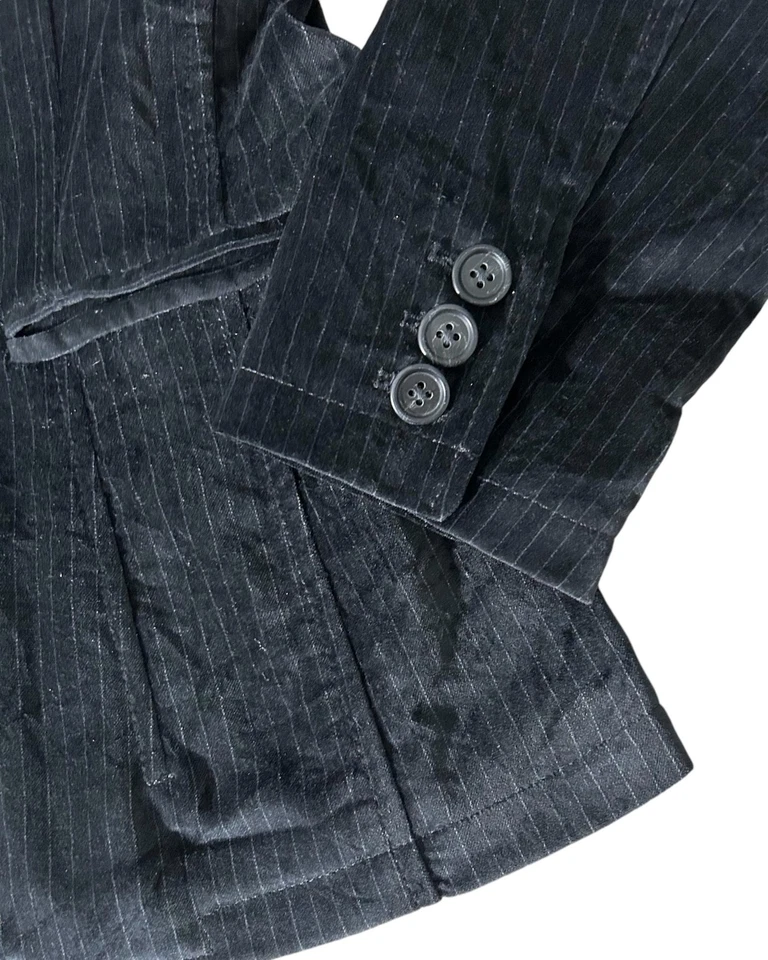  Blazer de terciopelo negro Banana Republic para mujer (12P) con forro blanco a rayas Foto 4 de 4