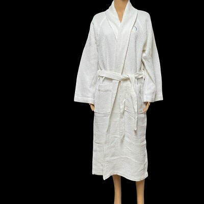 Rivolta Carmignani Bath Robe White Cotton Waffle Weave Spa Dressing Gown  New