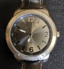 US Polo Assn Analog Watch Round Silver Tone Silver Dial Leather Band