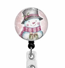 Retractable Badge Reel Badge ID Holder with a Vintage Snowman Design, T109