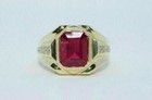 3Ct Emerald Cut Lab-Created Red Ruby Men's Ring 14K Yellow Gold Plated