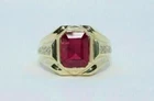 3Ct Emerald Cut Lab-Created Red Ruby Men's Ring 14K Yellow Gold Plated