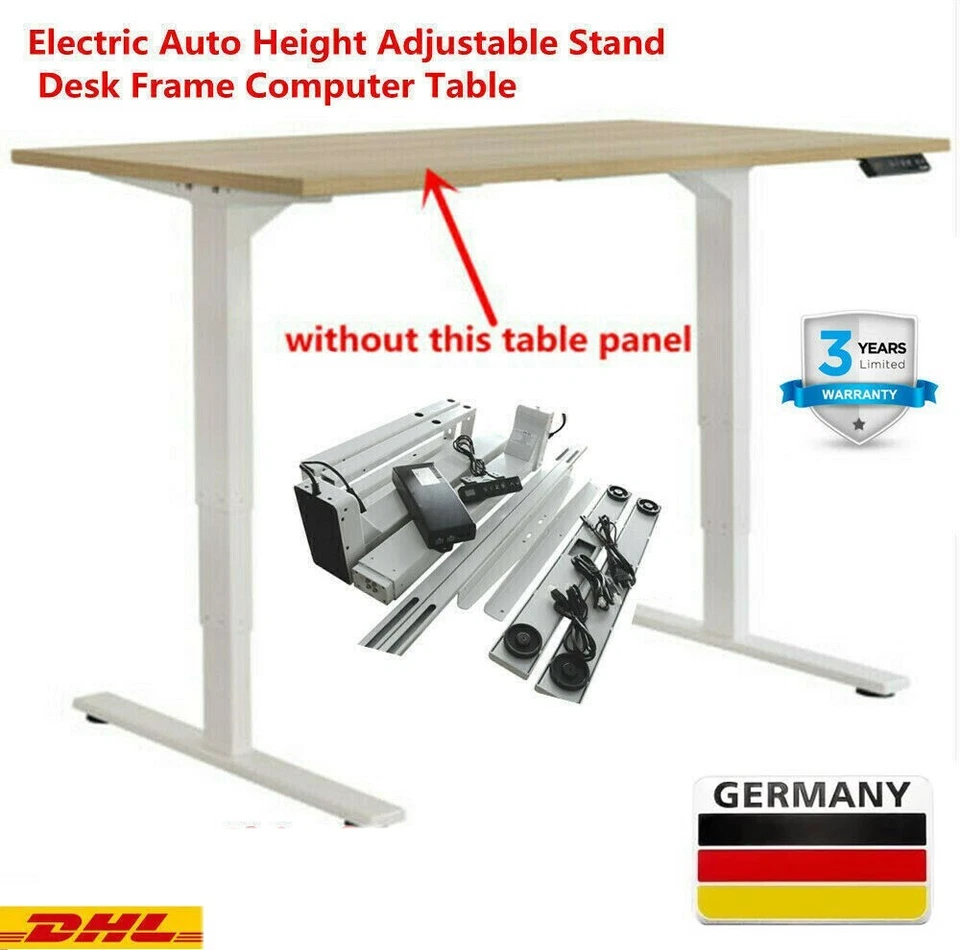 【DE】 White Electric Motor Height Adjustable Office Computer Stand up Desk Table