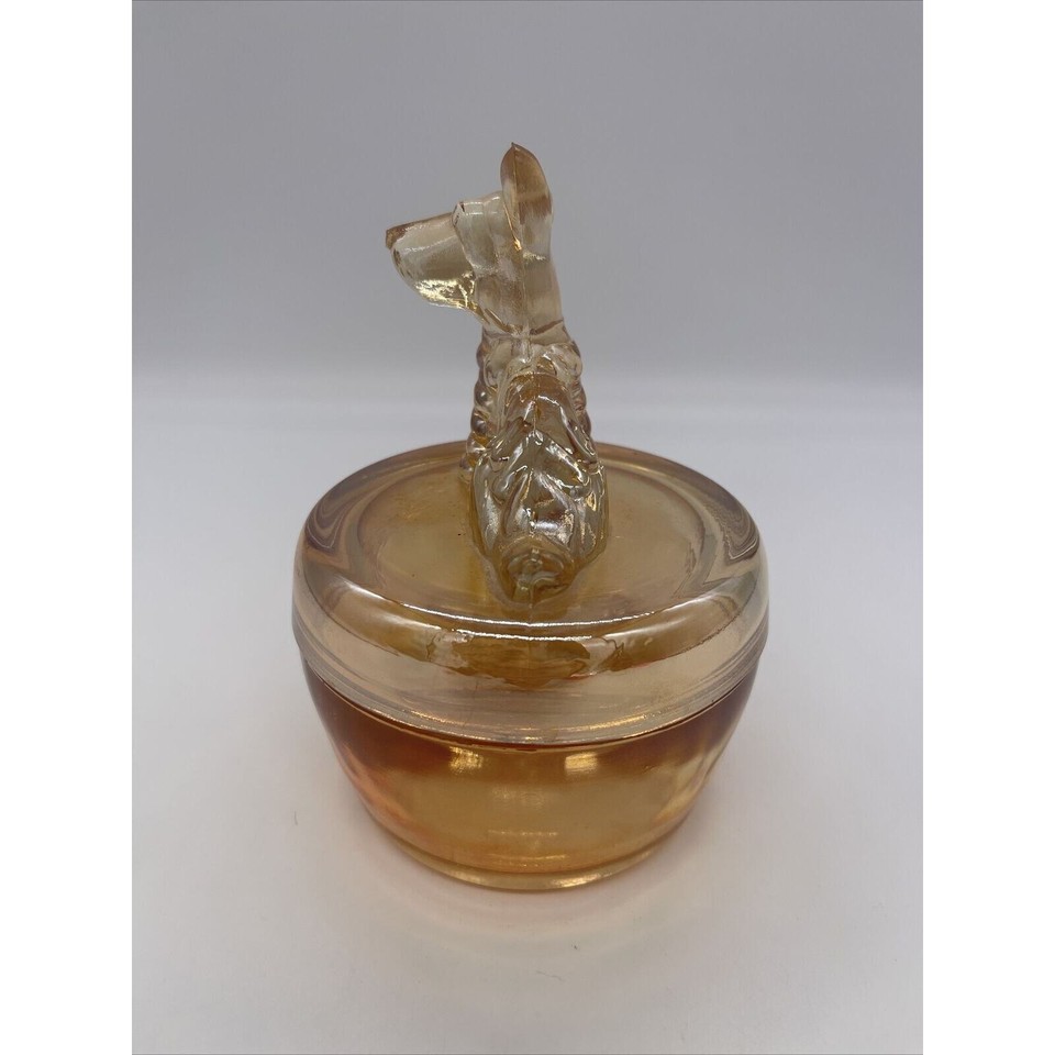 1940's Glass Marigold Scottie Dog Lid Covered Candy Dish