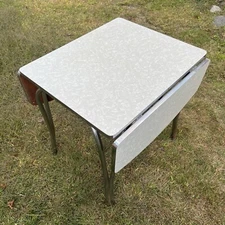 Rare Vintage Cracked Ice Chrome Leg Dining Table w/Drop Leafs