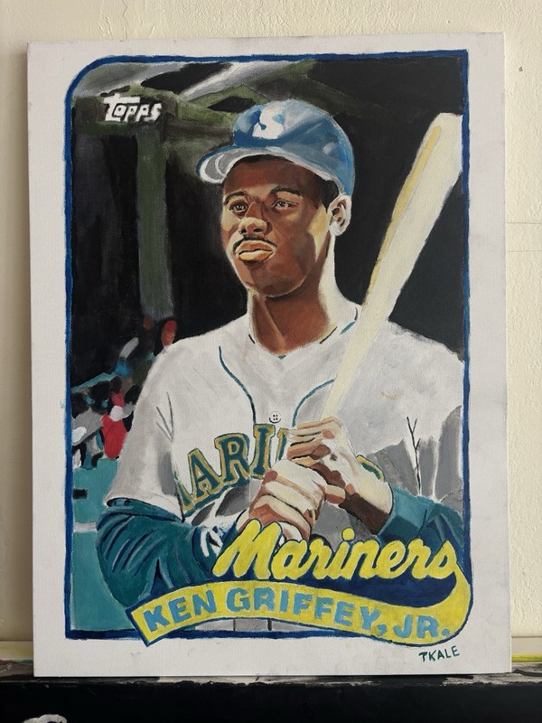 Ken Griffey Jr. Rookie Card 1989 Topps 18x24 Acrylic Painting Seattle Mariners