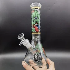 10inch Green Skull Graffiti Hookah Glass Bong Water Pipe Shisha Bongs Hand Pipes
