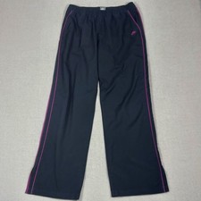 VTG Nike Joggers Warm Up Windbreaker Pants Women Large 12-14 Black Purple Stripe