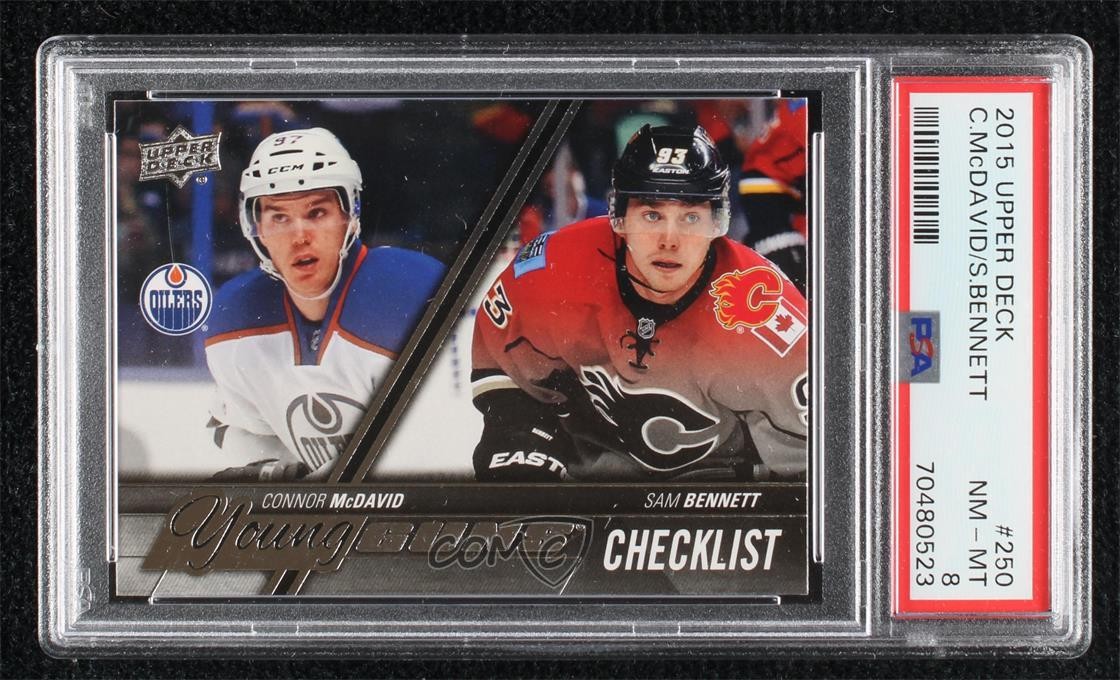 2015 Upper Deck Young Guns Checklist Connor McDavid Sam Bennett #250 PSA 8 0mm3