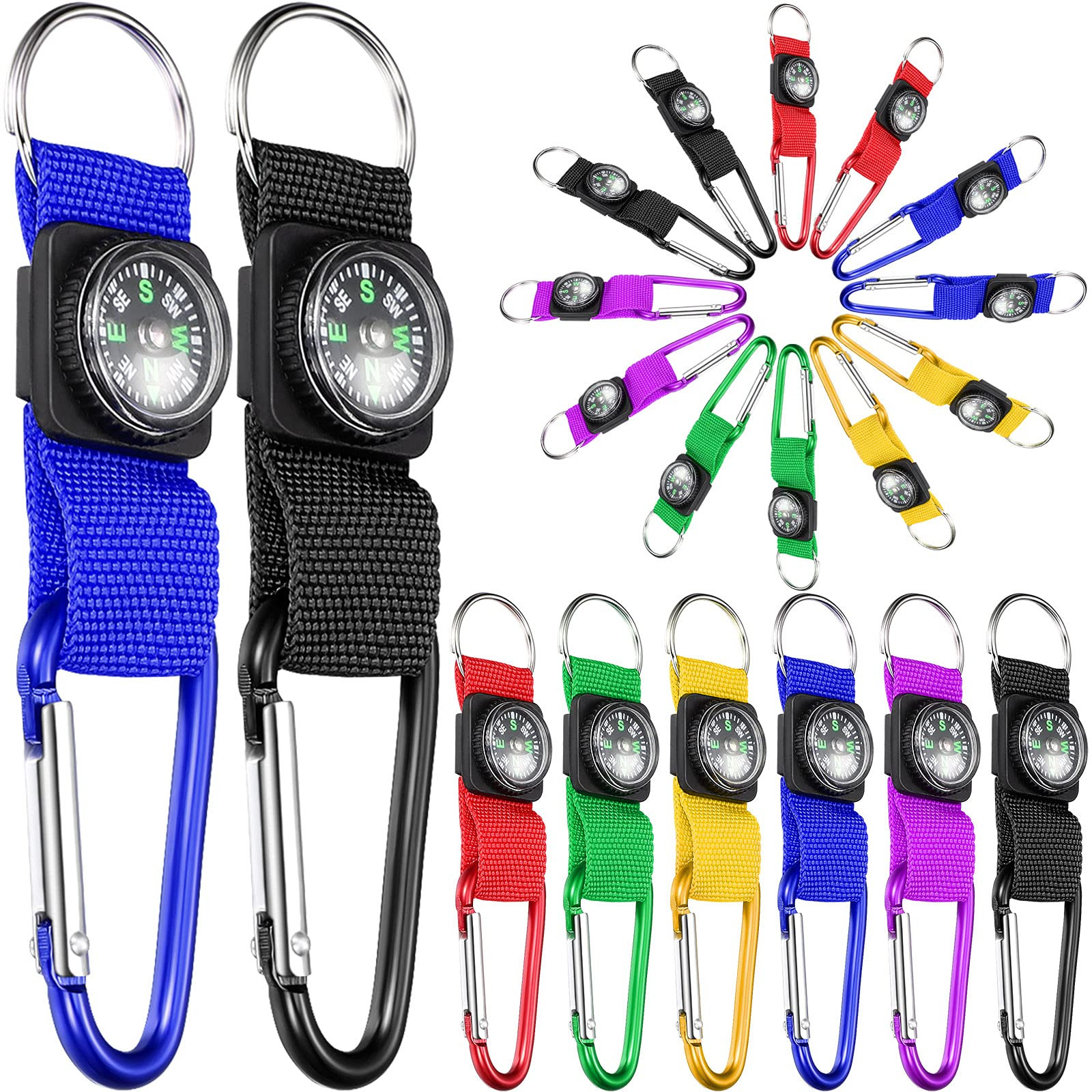 36-Piece Compass Keychain Set with Carabiner Clips for Outdoor Adventures & Party Favors