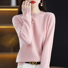 Ladies Crew Neck Blend Jumper Brown Cream Blue Red Pink Sweater Soft Knit S-3XL