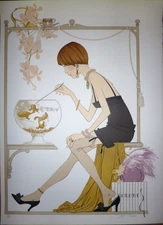 Philippe Henri Noyer Lithograph Signed Woman with Fish Ecole de Paris Lyon