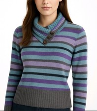 DKNY Jeans Sweater Blue Multicolor Stripe Silver Long Sleeve Cowl Neck Size S