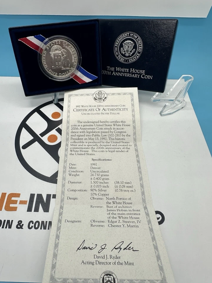 1992-D - White House 200th Anniversary Silver Dollar w/ COA & OGP - Image 3 of 3
