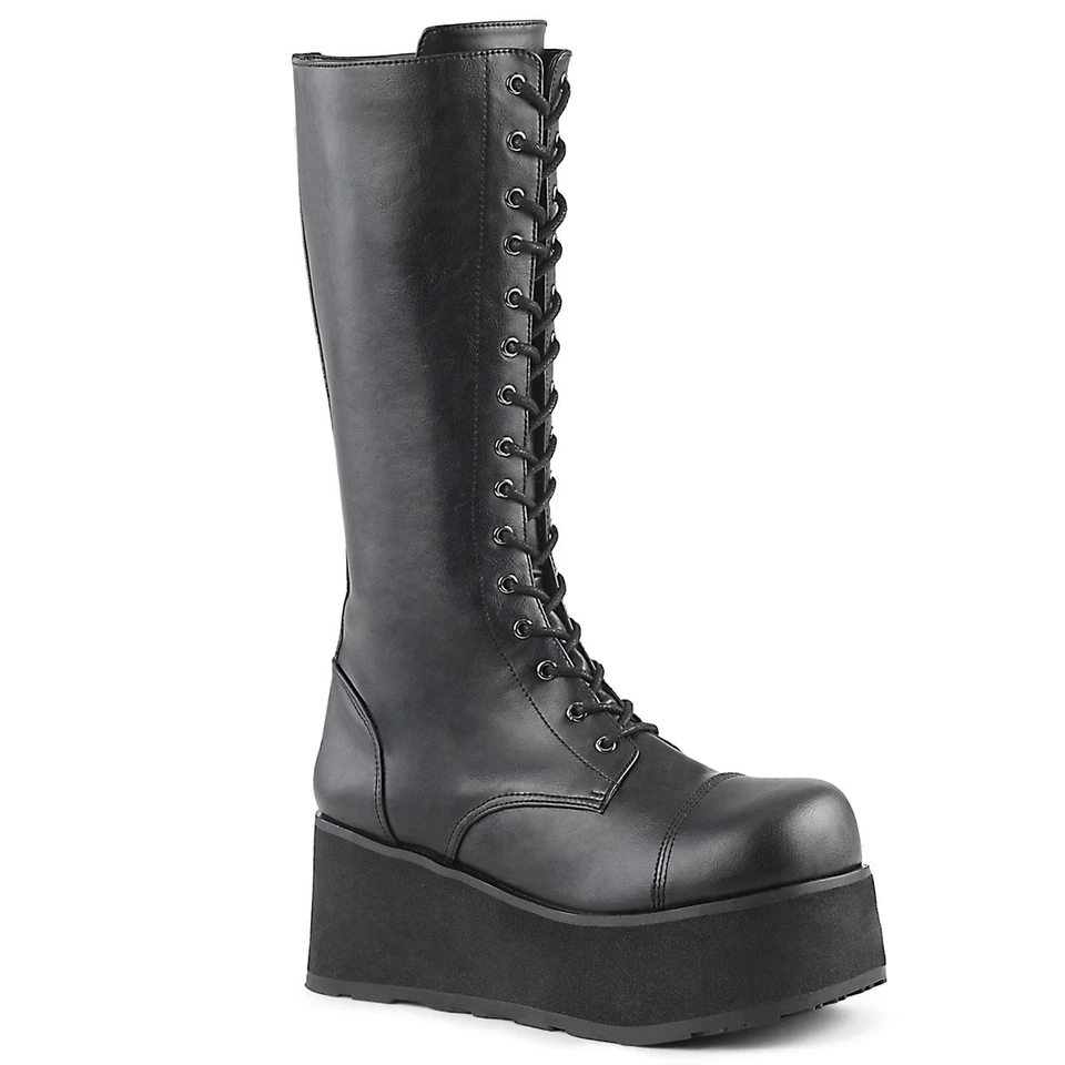 TRASHVILLE-502 Damenia Damen Herren Plateaustiefel schwarz 17-Loch Schnürung - Bild 1 von 1