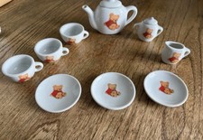 Battat vintage tiny tea set with bears 11 piece Mini Dishes Cups Saucers