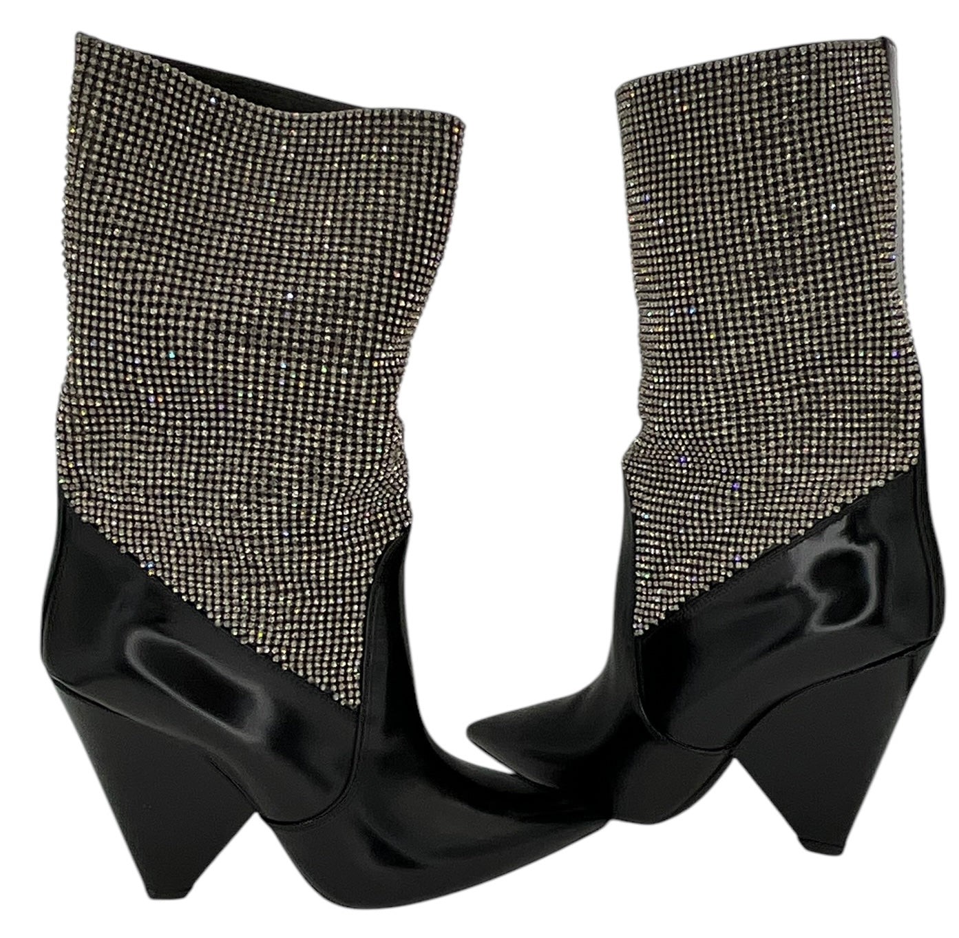 Stivaletti Saint Laurent Swarovski impreziositi da cristalli Niki 105 39 5 neri