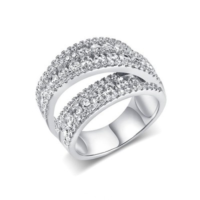 Mdfun Eternity Ring Wedding Bands 18K White Gold Plated 3 Rows Round Cut Cubic