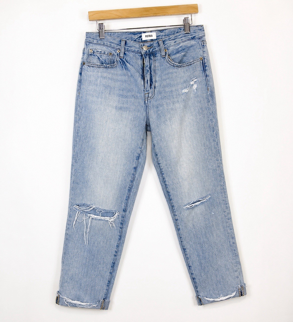 Pistola Presley High Rise Distressed Light Wash Straight Leg Jeans Size 27