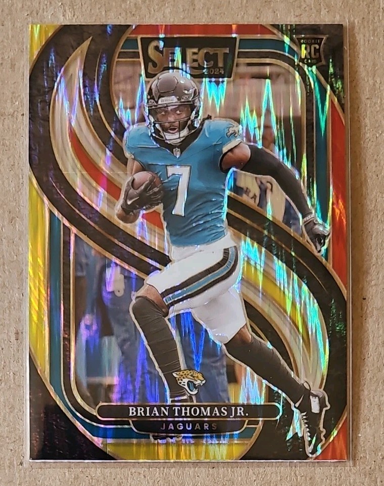 2024 Panini Select - Premier Brian Thomas Jr. #143 Red & Yellow Shock Prizm (RC)