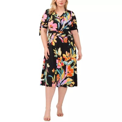 MSK Women's Plus Size Floral Printed Short-Sleeve Midi Dress, Multicolor  Size 1X | eBay