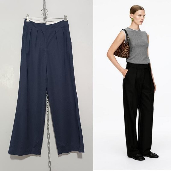 Women ARKET Trousers Navy Wool 36