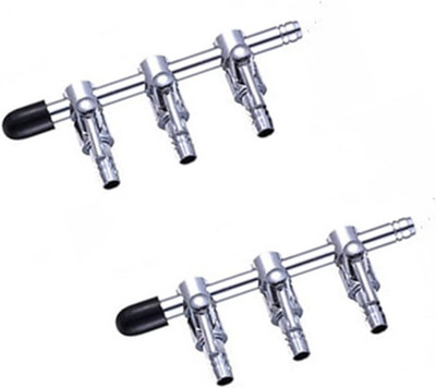 2Pcs 3- Way Aquarium Chrome Metal Gang Manifold Air Line Control Valve Air Tap A