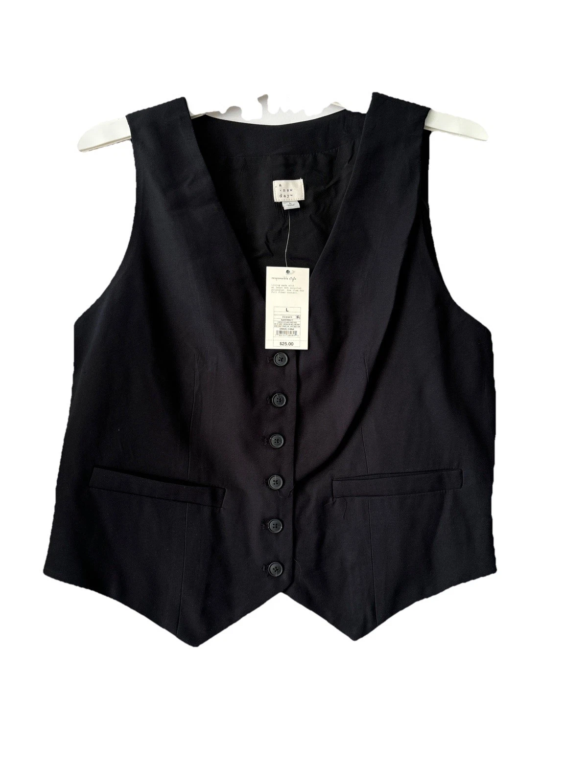 Women’s A New Day Tailored Layering Button Down Vest Black Size Large
