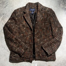 Jones New York Signature Tweed Blazer 4P Brown Wool Petite Jacket Made In USA