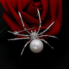 Retro White Spider Brooch with Dark Pearl –Gothic Halloween Costume Jewelry Gift