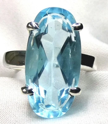 💎 Blautopas Ring 925 Silber Gr. 17,5 (55) großer, fac. Edelstein Krallenfassung - Bild 1 von 4