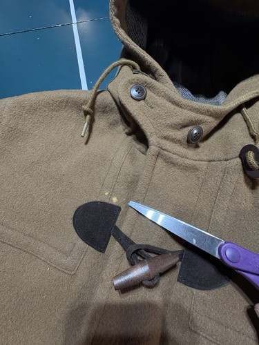 Vtg LL Bean Wool Duffle Coat Men Medium Beige Plaid Hooded Toggle Jacket 90s USA - Picture 10 of 21