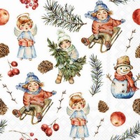 20 Servietten Playing Outside White Nostalgie Kinder Schneemann Engel 33X33Cm
