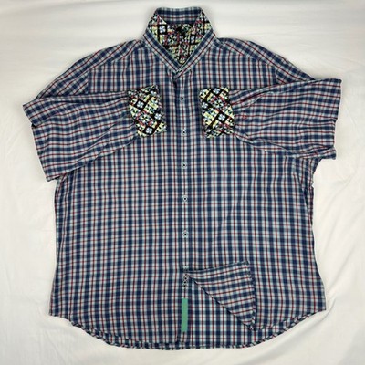 Robert Graham Mens 3XL Shirt Blue Red Plaid Long Sleeve Button Down Cotton 3TG