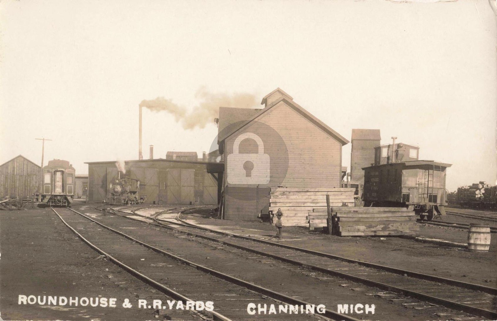 Railroad Roundhouse & Yards, Channing MI Michigan 1915 RPPC Photo ...